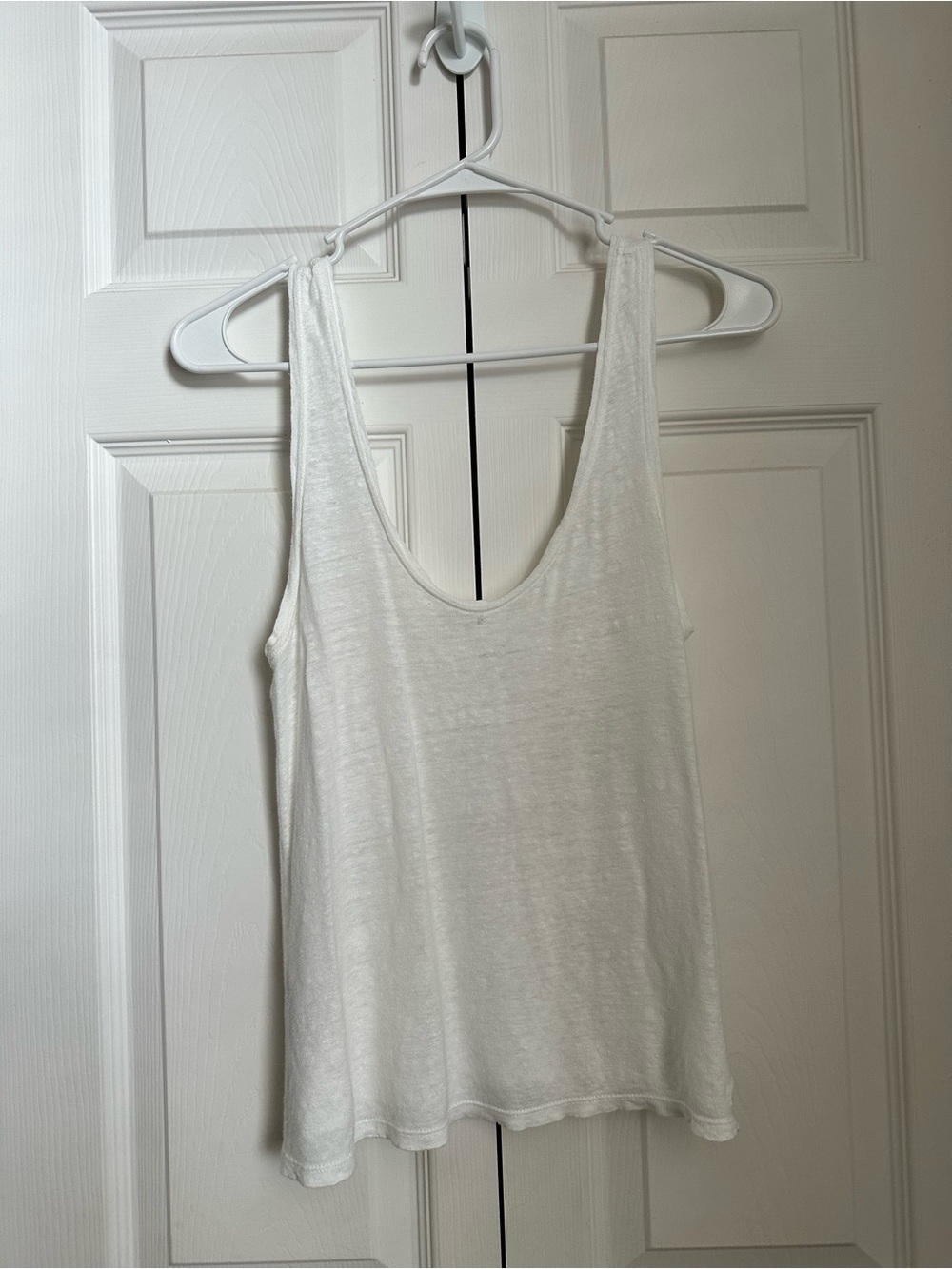 Mango - Linen Blend Size S -Classic White Women's Tank Top